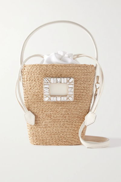 유럽직배송 로저비비에 숄더백 ROGER VIVIER Viv Basket mini crystal-embellished leather-trimmed raffia shoulder bag 24772899113488446