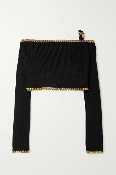 유럽직배송 발망 BALMAIN Cropped off-the-shoulder chain-embellished knitted top 33258524072081300