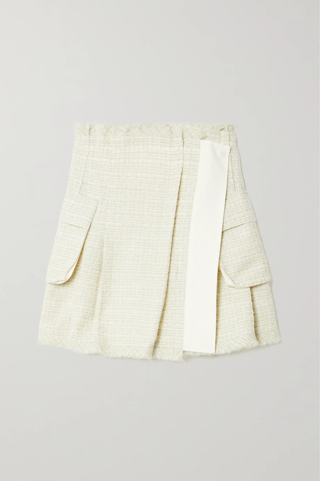 유럽직배송 사카이 미니스커트 SACAI Cotton-blend twill-trimmed frayed pleated tweed mini skirt 27086482323641759