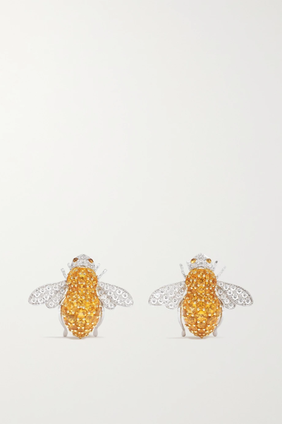 유럽직배송 SABBADINI Bee 18-karat white gold, citrine and diamond clip earrings 38063312418059037