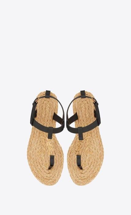 유럽직배송 입생로랑 SAINT LAURENT cassandra flat sandals in smooth leather with bronze-tone monogram 688692DWEDD1000