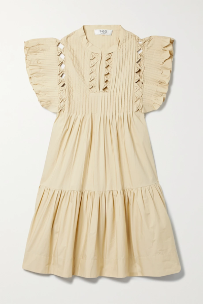 유럽직배송 SEA Phoebe cutout ruffled tiered pintucked cotton-poplin mini dress 32027475399500804
