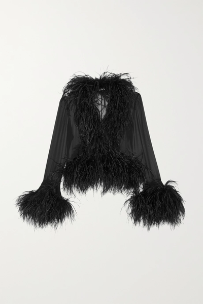 유럽직배송 생로랑 SAINT LAURENT Feather-trimmed silk-tulle blouse 31840166392286300
