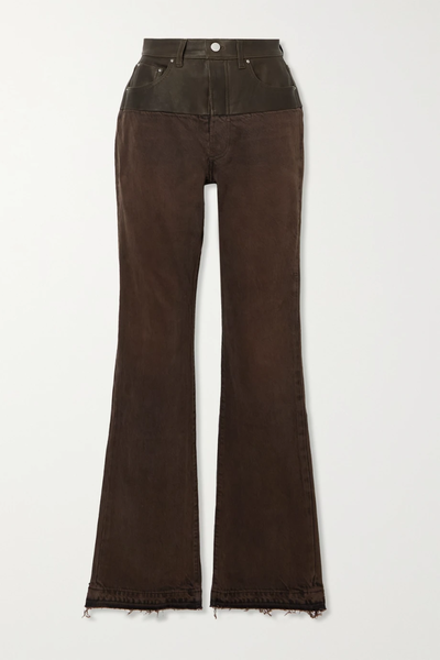 유럽직배송 아미리 AMIRI Leather-trimmed distressed high-rise flared jeans 24772899113285238