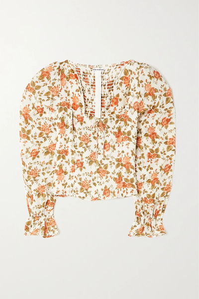 유럽직배송 리포메이션 REFORMATION + NET SUSTAIN Chase cropped smocked floral-print crepe blouse 38063312420092259