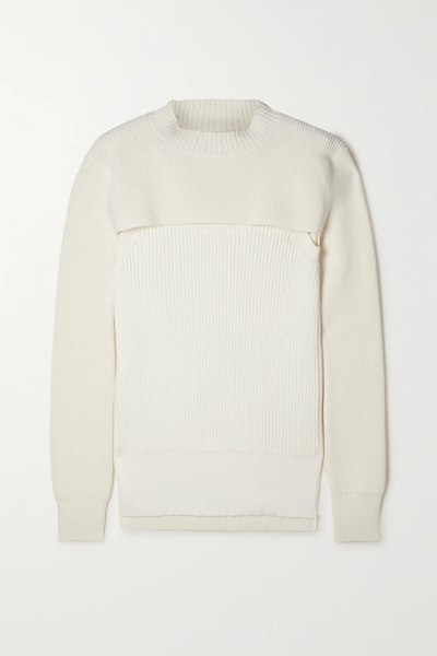 유럽직배송 사카이 스웨터 SACAI Layered cutout ribbed-knit cotton-blend sweater 34344356237104711