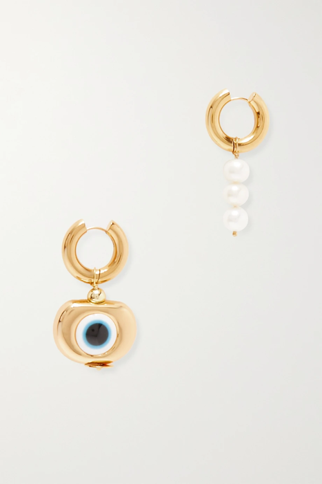 유럽직배송 타임리스펄리 TIMELESS PEARLY Gold-tone, enamel and pearl hoop earrings 34344356237110670