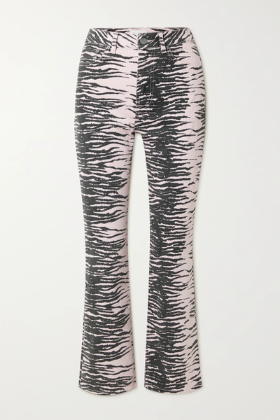 유럽직배송 가니 GANNI Tiger-print cropped organic high-rise bootcut jeans 29419655932385754