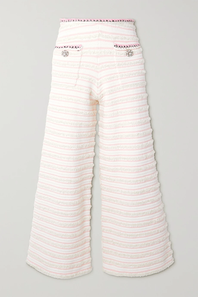 유럽직배송 셀프포트레이트 SELF-PORTRAIT Embellished striped knitted wide-leg pants 33258524072429922