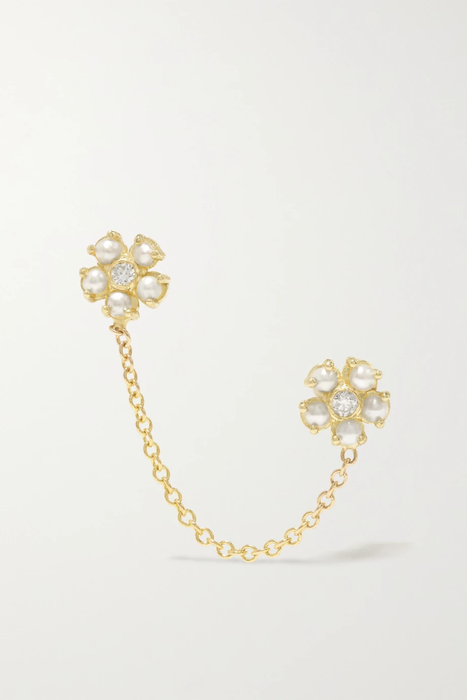 유럽직배송 제니퍼메이어 귀걸이 JENNIFER MEYER Flower 18-karat gold, pearl and diamond earring 36856120585611398