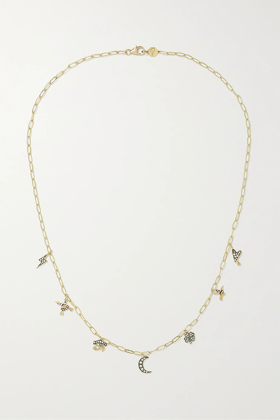 유럽직배송 SORELLINA Amuleti 18-karat gold, diamond and turquoise necklace 43769801097807629
