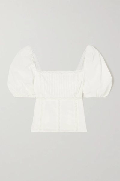 유럽직배송 리포메이션 블라우스 REFORMATION Klaire lace-trimmed organic cotton-blend blouse 42247633208499730