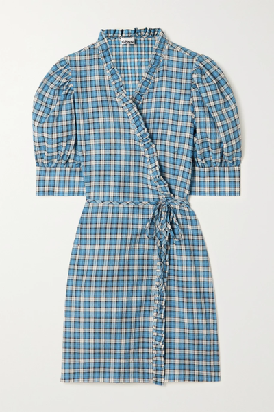 유럽직배송 가니 원피스 GANNI Checked organic cotton-blend seersucker mini wrap dress 29419655932385753