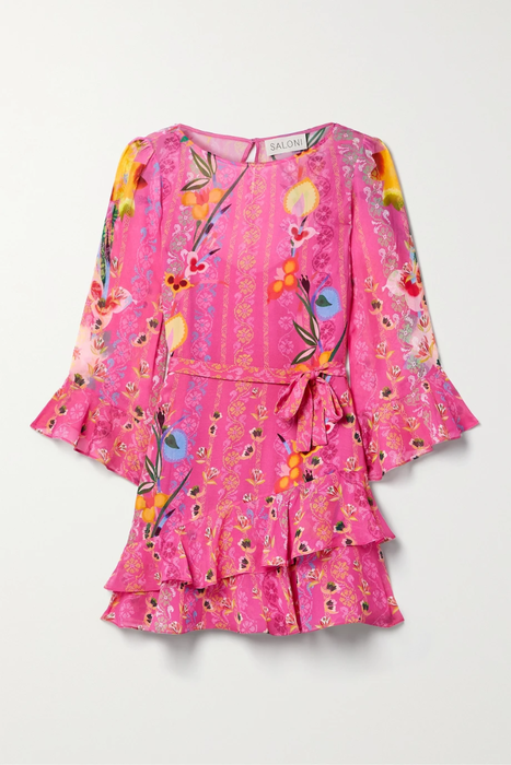 유럽직배송 살로니 원피스 SALONI Marissa belted ruffled floral-print silk-georgette mini dress 33258524072799037