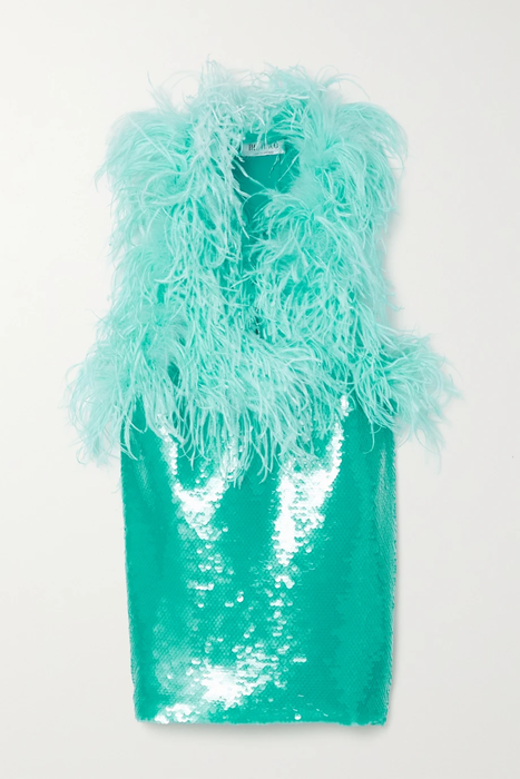 유럽직배송 아티코 THE ATTICO Sienna feather-trimmed sequined tulle mini dress 33258524072553762