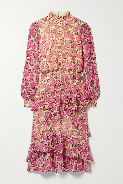 유럽직배송 살로니 원피스 SALONI Isa ruffled floral-print silk-georgette midi dress 33258524072798448