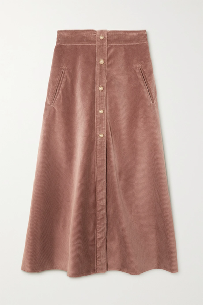 유럽직배송 ANNA MASON Button-embellished cotton-corduroy midi skirt 25185454456204925