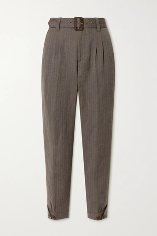 유럽직배송 PURDEY Cropped belted pinstriped linen and wool-blend twill tapered pants 38063312420441366
