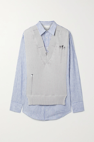 유럽직배송 메종마르지엘라 셔츠 MAISON MARGIELA Layered distressed cotton and striped cotton and linen-blend shirt 33258524072525800