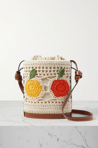 유럽직배송 스타우드 버킷백 STAUD Anita leather-trimmed crochet and linen bucket bag 32027475400195420