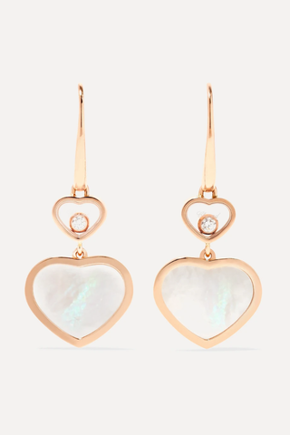 유럽직배송 CHOPARD Happy Hearts 18-karat rose gold, diamond and onyx earrings 1890828705850320