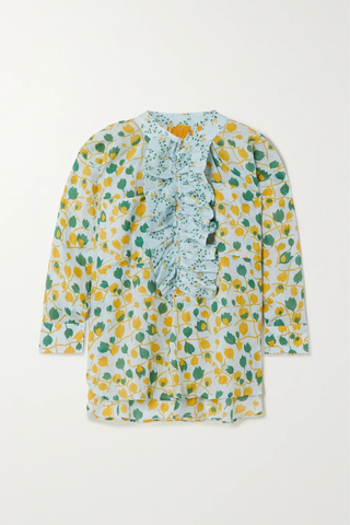 유럽직배송 YVONNE S Ruffled floral-print linen blouse 36093695689052365