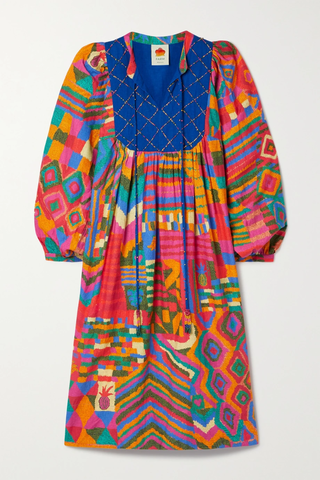 유럽직배송 팜리오 원피스 FARM RIO Bead-embellished printed linen-blend voile dress 38063312420557363
