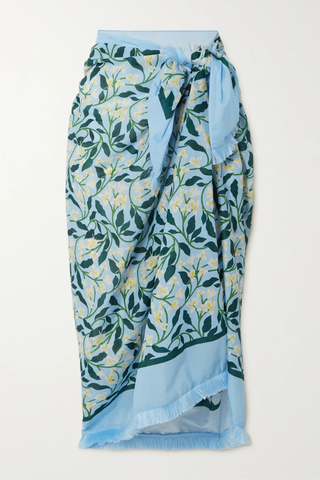 유럽직배송 아구아 바이 아구아 벤디타 AGUA BY AGUA BENDITA Lavanda frayed floral-print cotton and silk-blend pareo 36856120584973293