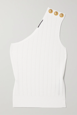 유럽직배송 발망 BALMAIN One-shoulder button-embellished ribbed pointelle-knit top 33258524072081322