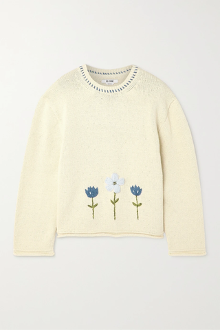 유럽직배송 리던 스웨터 RE/DONE 50s embroidered cotton-blend sweater 36856120585352132
