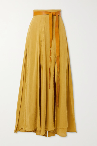 유럽직배송 CARAVANA Suuk leather-trimmed frayed cotton-gauze maxi wrap skirt 36856120584981914