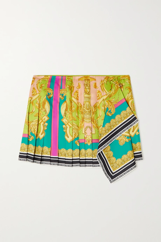유럽직배송 베르사체 미니스커트 VERSACE Pleated draped printed silk-satin mini skirt 34344356236622705