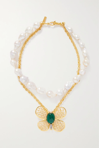 유럽직배송 베굼칸 목걸이 BEGÜM KHAN Magic Butterfly gold-plated, pearl and jade necklace 36093695688957946