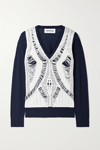 유럽직배송 파토우 스웨터 PARTOW Myla layered open-knit cotton and merino wool and silk-blend sweater 34344356236781675