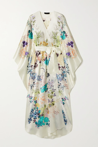 유럽직배송 MENG Belted floral-print silk-satin robe 38063312419378145