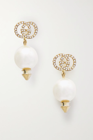 유럽직배송 구찌 귀걸이 GUCCI GG gold-tone, crystal and faux pearl earrings 1647597277644084