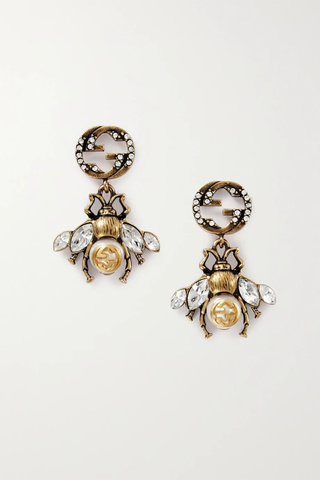 유럽직배송 구찌 귀걸이 GUCCI Gold-tone, crystal and faux pearl earrings 30629810019799680