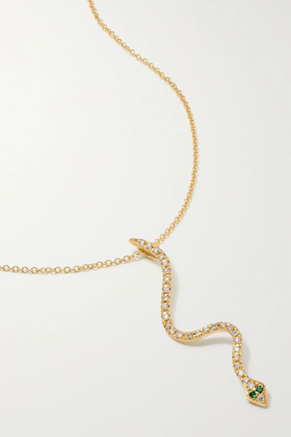 유럽직배송 일레아나마크리 목걸이 ILEANA MAKRI Lucky Snake 18-karat gold, diamond and tsavorite necklace 36856120585425768