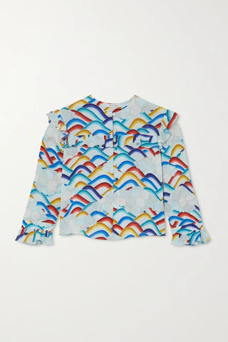 유럽직배송 벨라프로이드 블라우스 BELLA FREUD Rainbow Cloud ruffled printed crepe de chine blouse 32027475400128278