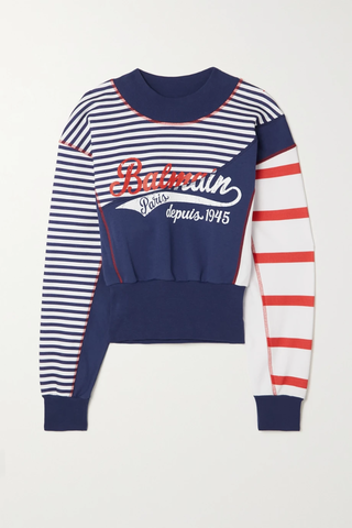 유럽직배송 발망 스웻셔츠 BALMAIN Cropped printed cotton-jersey sweatshirt 33258524071968138
