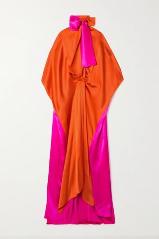유럽직배송 할펀 원피스 HALPERN Tie-detailed pleated silk-satin maxi dress 33258524071965261