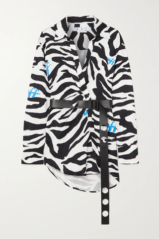 유럽직배송 오프화이트 셔츠원피스 OFF-WHITE Belted zebra-print grain de poudre mini shirt dress 38063312418473338
