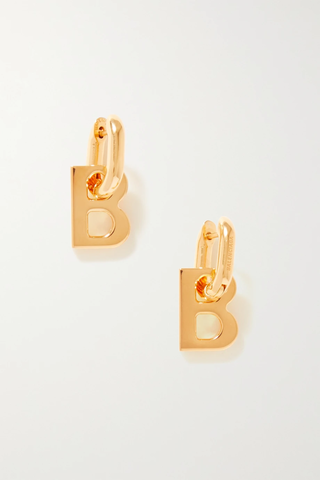 유럽직배송 발렌시아가 귀걸이 BALENCIAGA B Chain XS gold-tone hoop earrings 32027475399480359