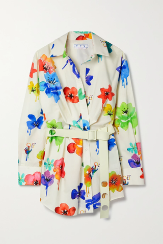 유럽직배송 오프화이트 셔츠원피스 OFF-WHITE Belted floral-print cotton-poplin mini shirt dress 38063312418478751