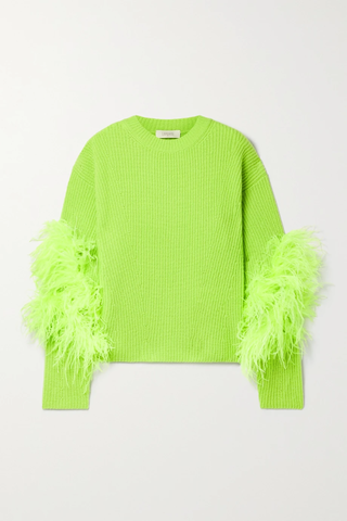 유럽직배송 LAPOINTE Feather-trimmed ribbed silk and cashmere-blend sweater 25185454456076516