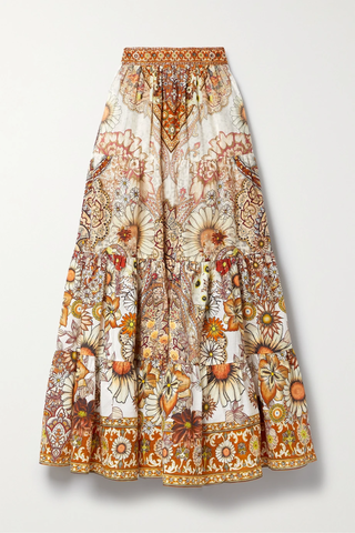 유럽직배송 카밀라 스커트 CAMILLA Tiered embellished printed cotton and silk-blend poplin maxi skirt 32027475400179616