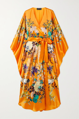 유럽직배송 MENG Belted floral-print silk-satin robe 38063312419378146