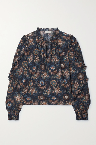 유럽직배송 울라존슨 블라우스 ULLA JOHNSON Manet ruffled floral-print cotton-blend voile blouse 32027475400263497