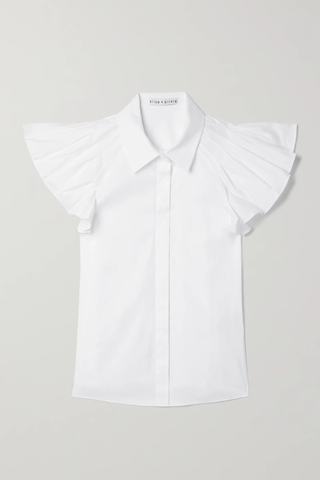 유럽직배송 앨리스앤올리비아 셔츠 ALICE + OLIVIA Pleated cotton-blend poplin shirt 33258524072790873