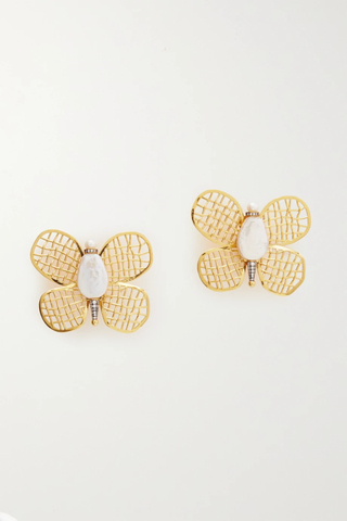 유럽직배송 베굼칸 클립 귀걸이 BEGÜM KHAN Magic Butterfly gold-plated, zirconia and pearl clip earrings 36093695688957934